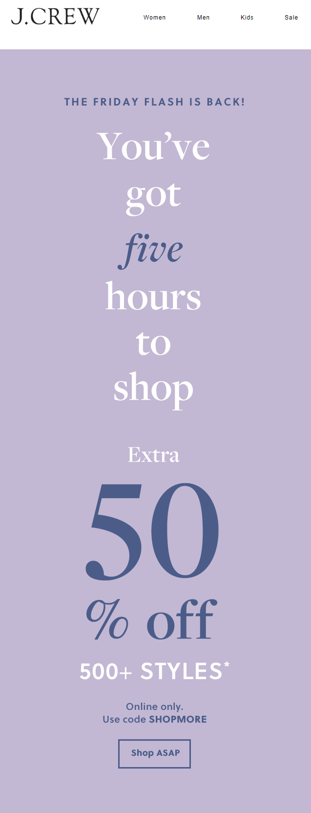 An email with a flash sale from J.Crew An email with a flash sale from J.Crew