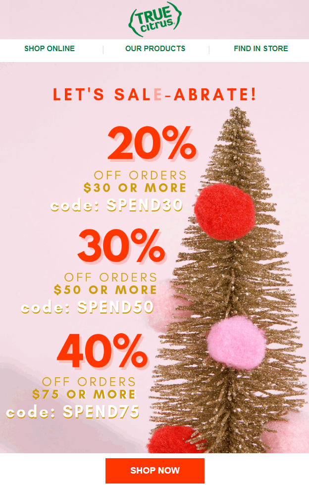 Christmas promotional email from True Lemon Christmas promotional email from True Lemon