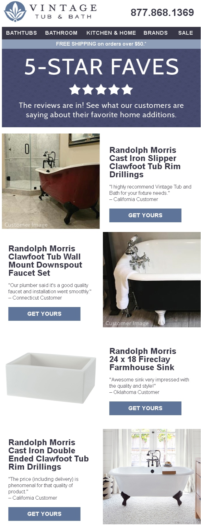 The most popular products according to client reviews listed in a promotional email The most popular products according to client reviews listed in a promotional email