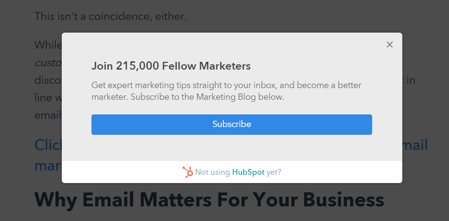 Хорошая подача пользы в тексте поп-апа от HubSpot Хорошая подача пользы в тексте поп-апа от HubSpot