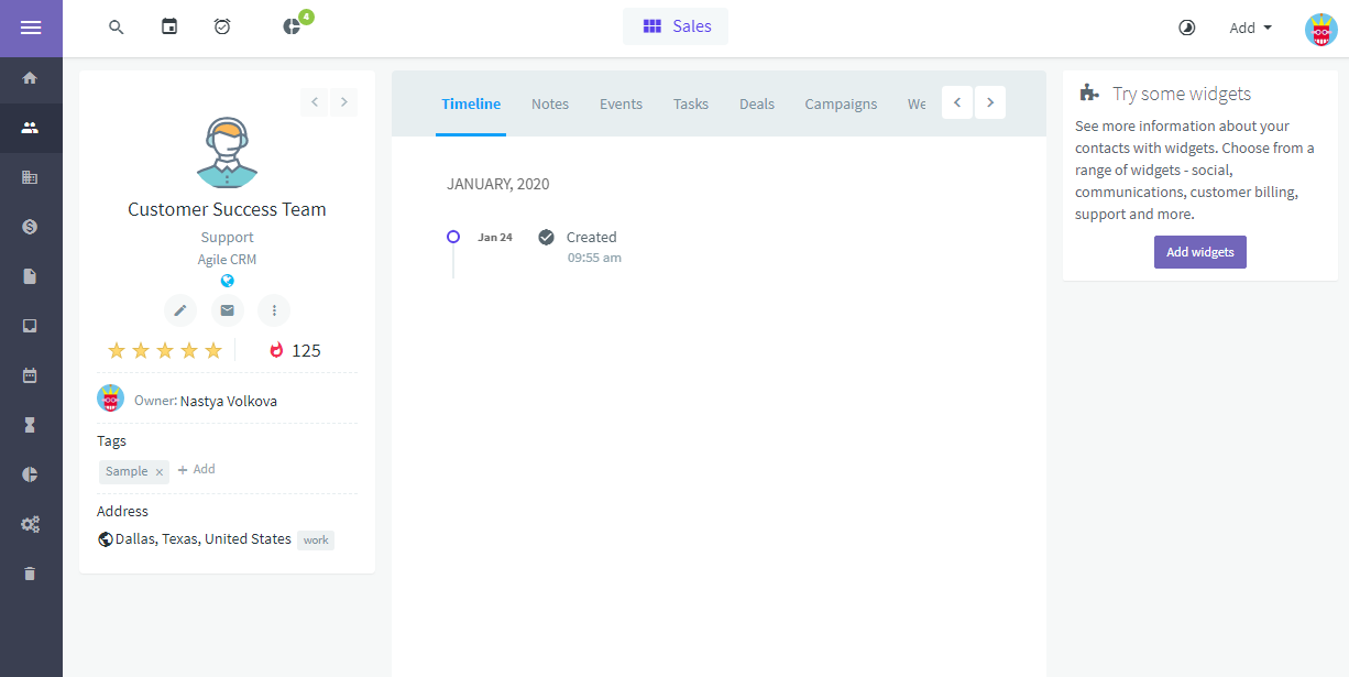 agile crm interface