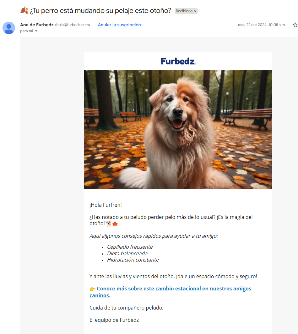 Furbedz envia consejos a su lista de contactos para ayudarles a cuidar mejor de sus mascotas