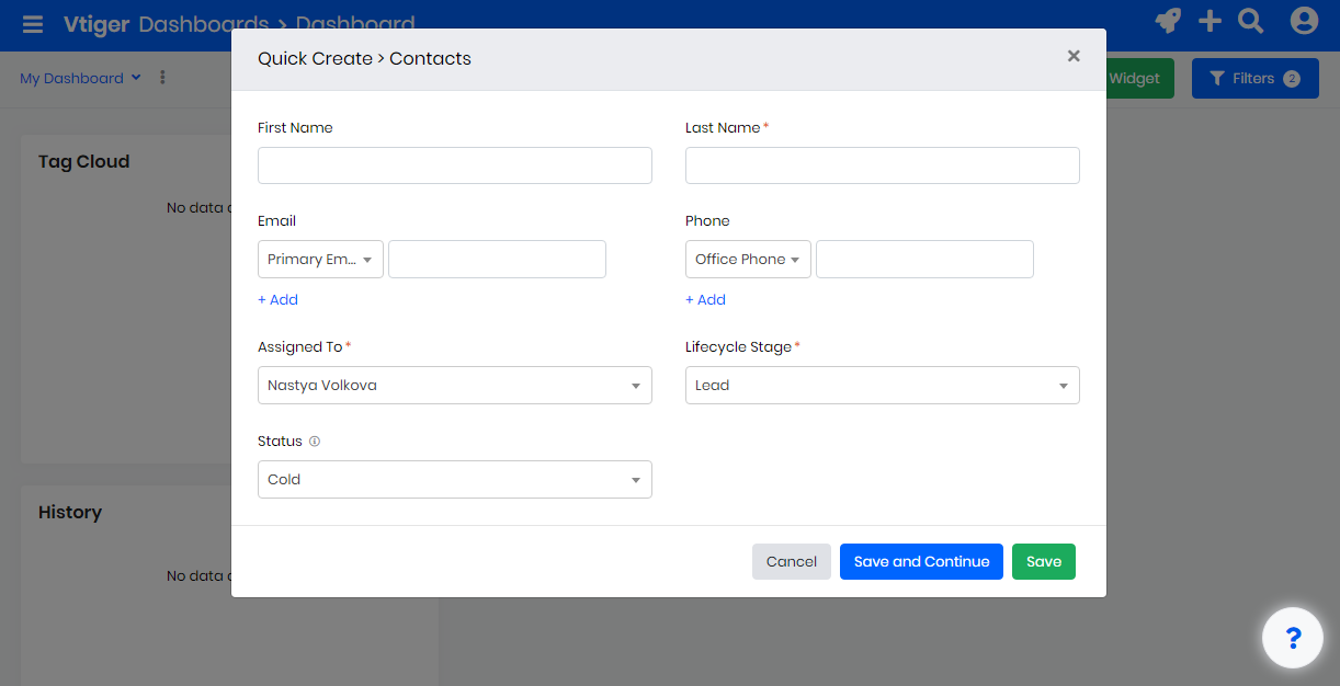 vtiger crm interface