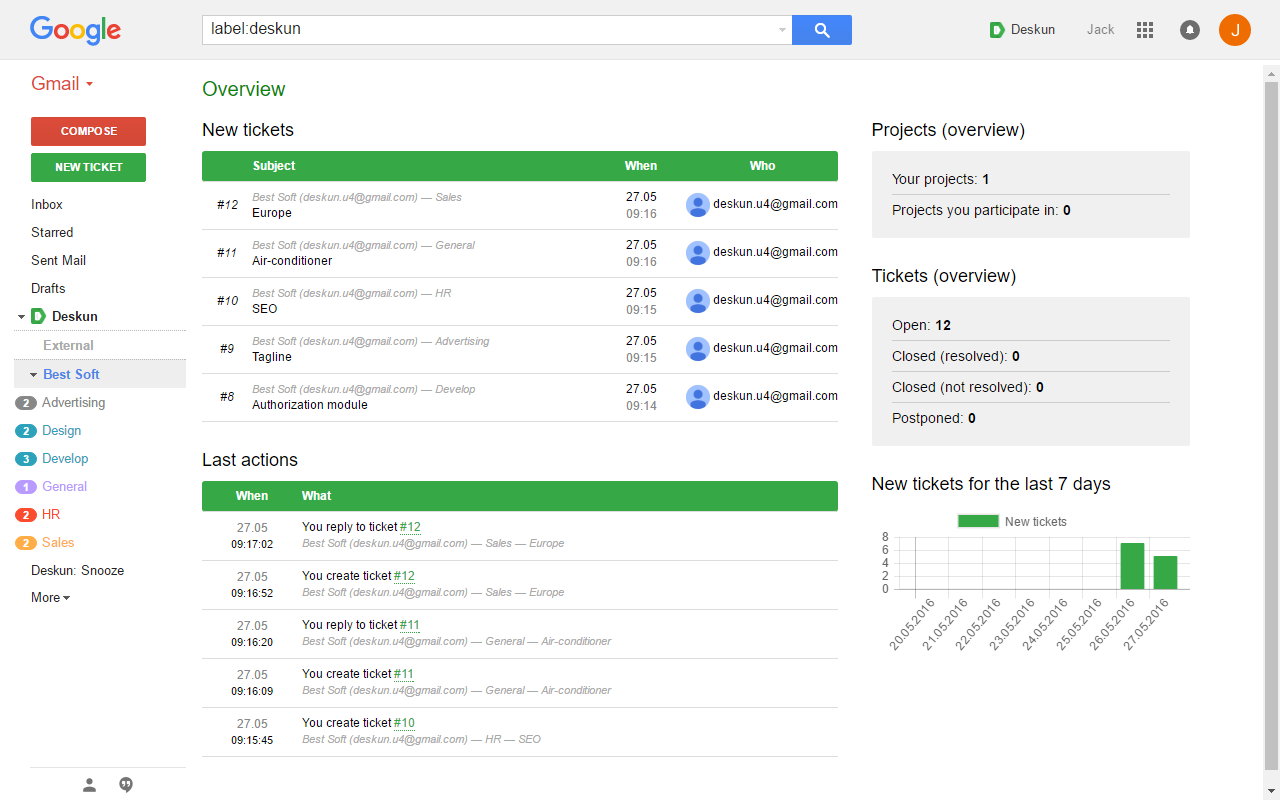 Deskun расширение для Gmail Deskun расширение для Gmail