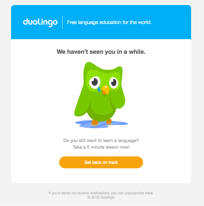 Реактивационное письмо от Duolingo