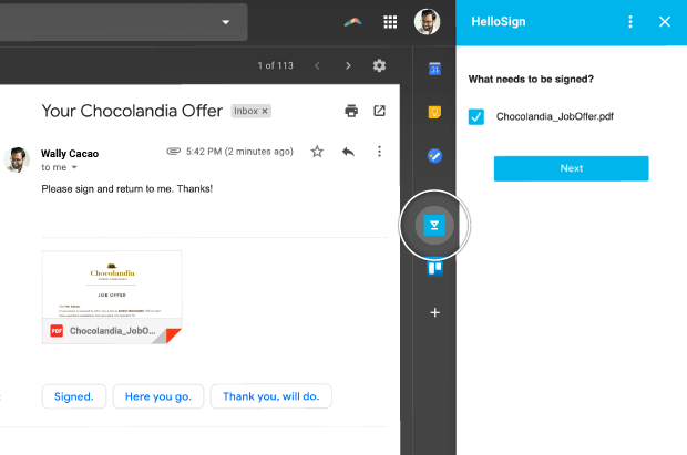 HelloSign расширение для Gmail HelloSign расширение для Gmail