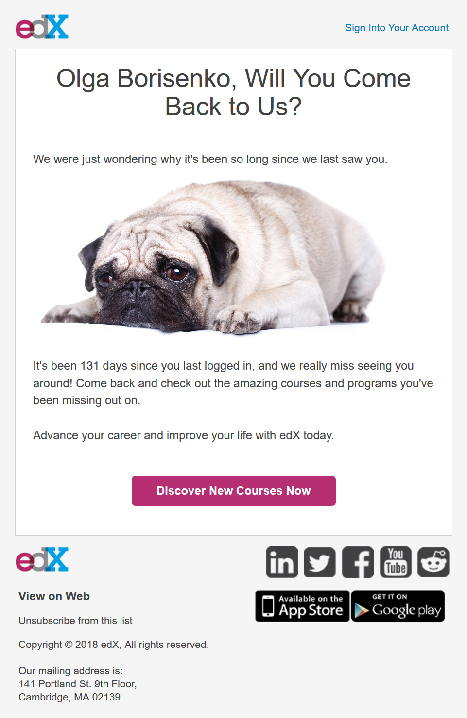 Реактивационное письмо от edX Реактивационное письмо от edX