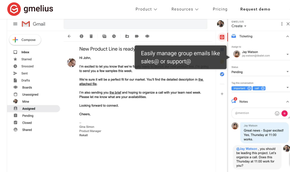 Gmelius расширение для Gmail