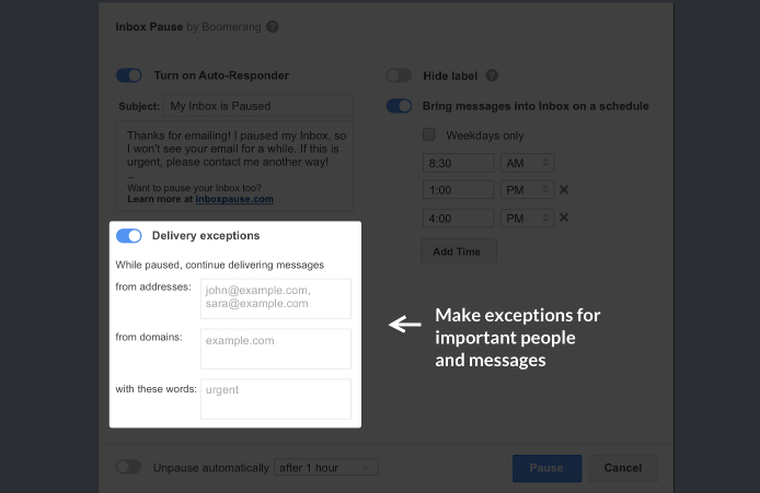 Inbox Pause расширение для Gmail