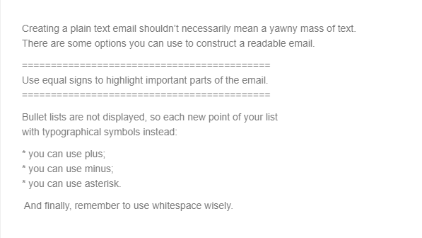 plain text email formatting