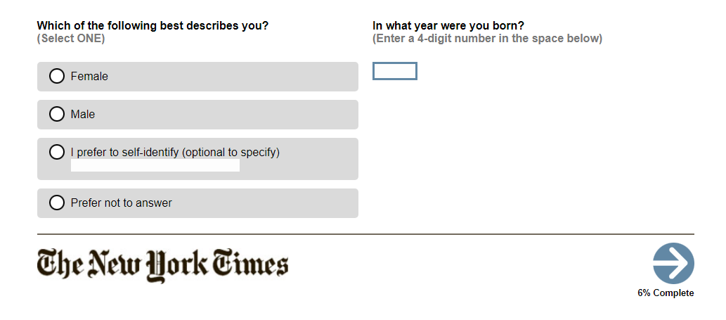 nyt survey to collect customer data