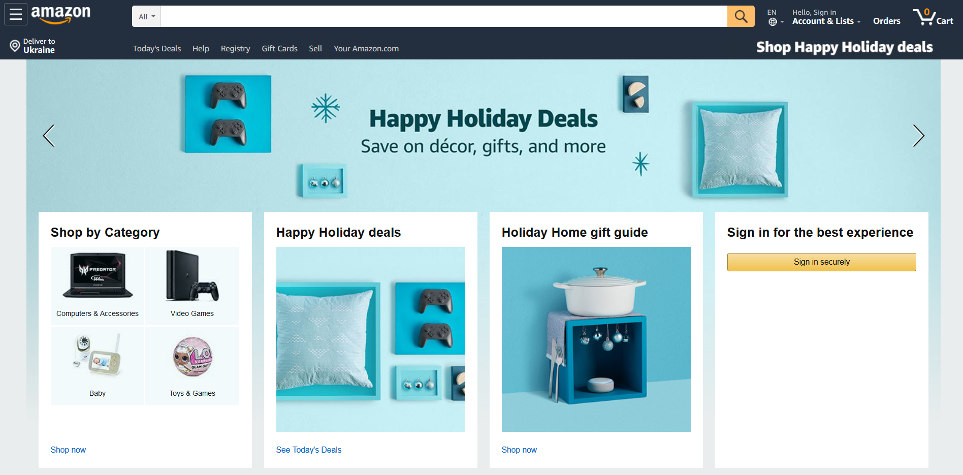 Главная страница Amazon Главная страница Amazon