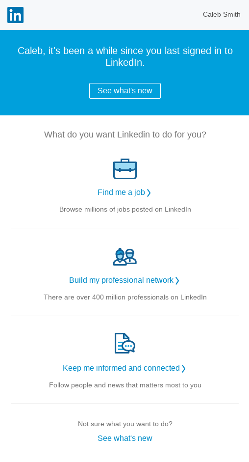 re-engagement email example by LinkedIn