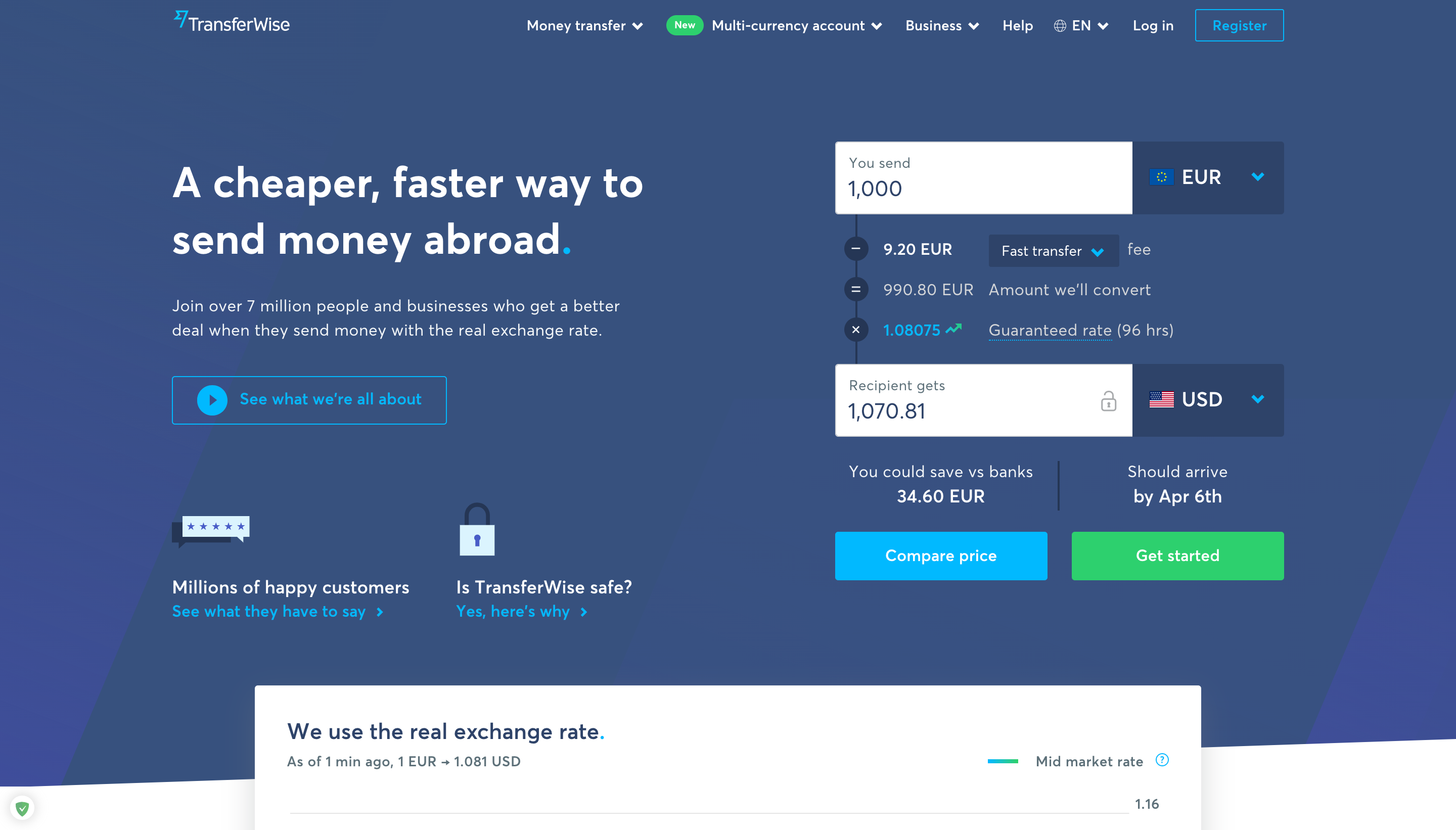 trasferwise landing page design