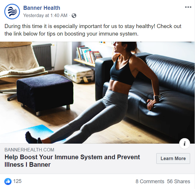 Banner Health Facebook post