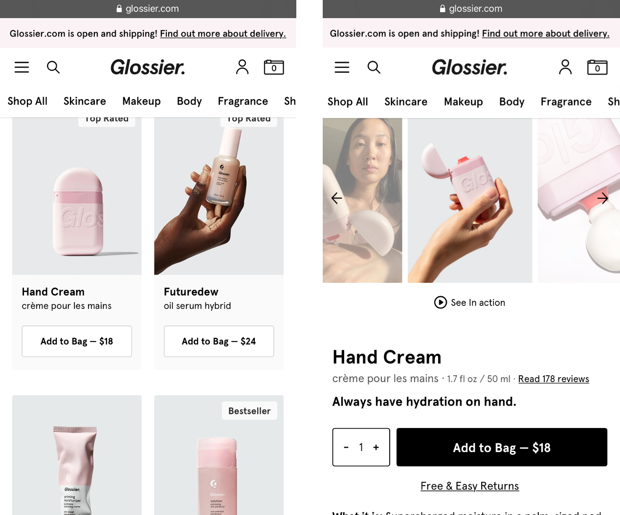 glossier mobile website