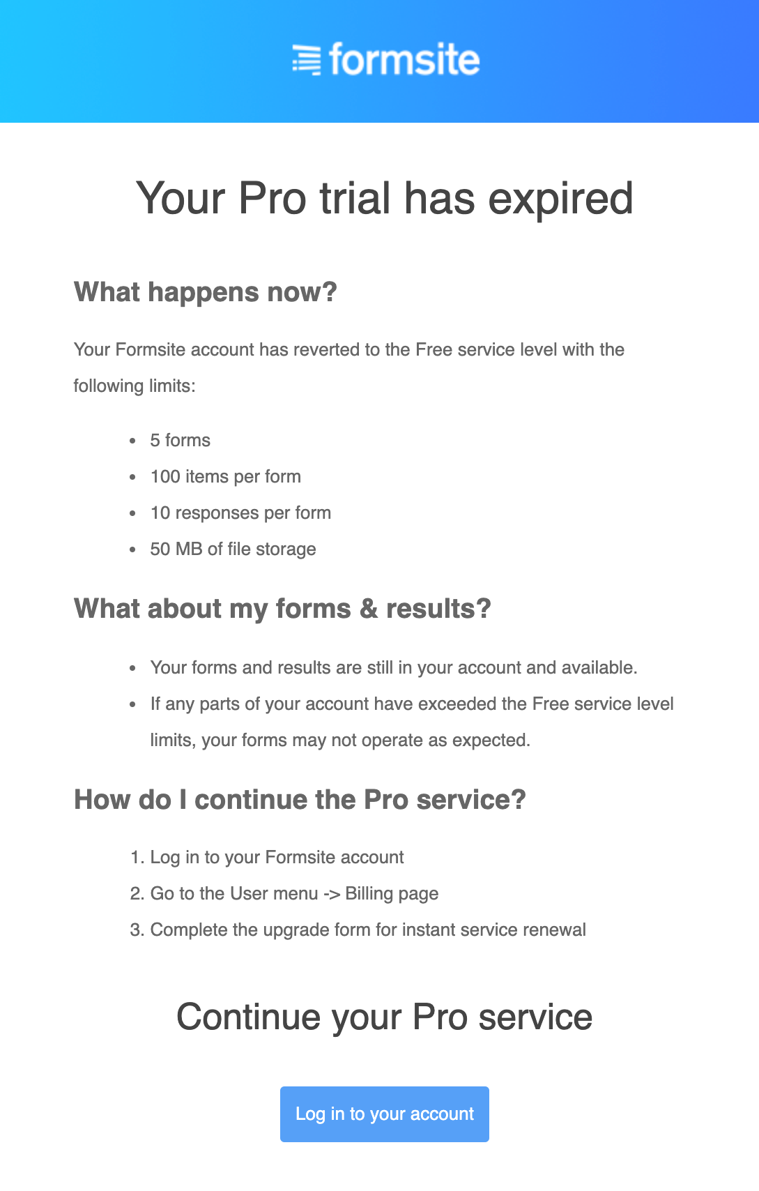 free trial expiration email