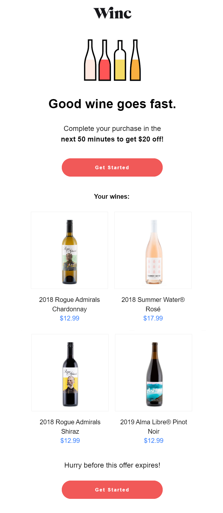 abandoned cart email from Winc abandoned cart email from Winc