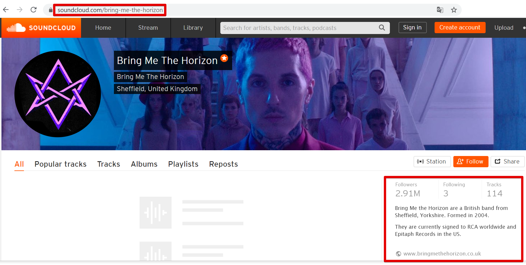 example of music profile on soundcloud