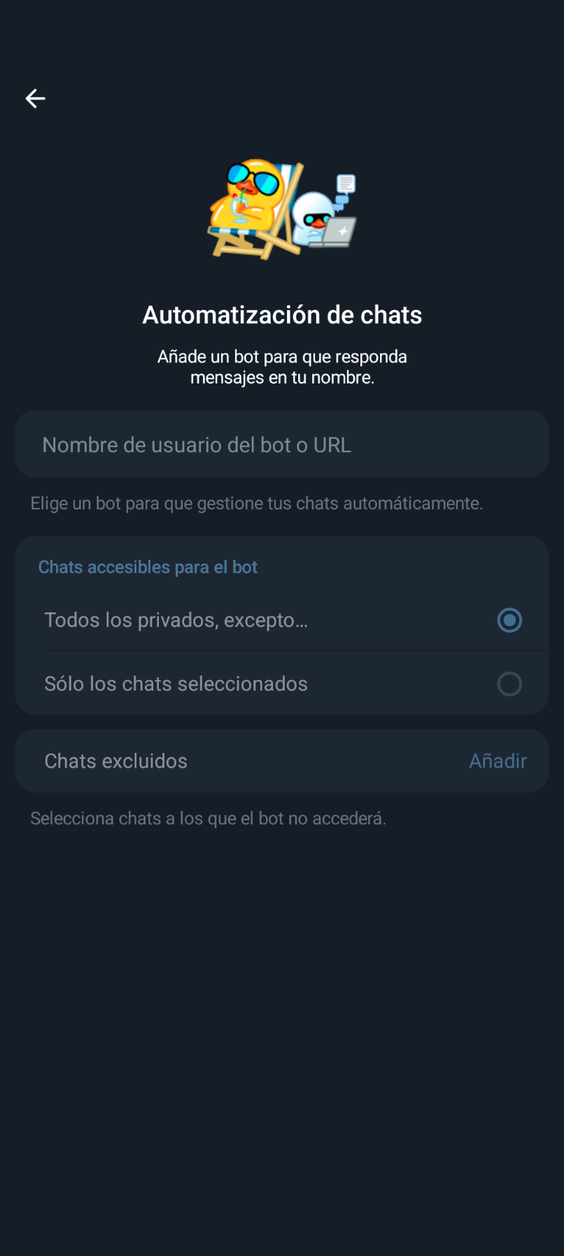 Proceso para agregar un chatbot a Telegram desde la app