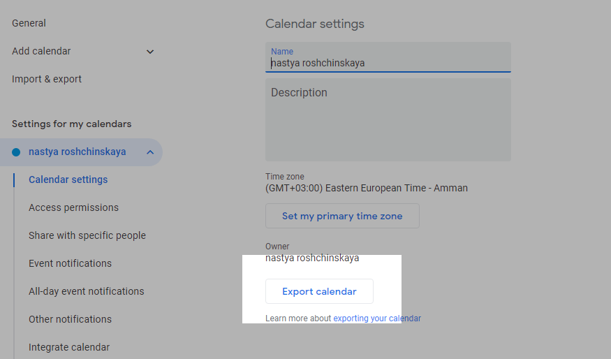 exporting calendar from Google Calendar exporting calendar from Google Calendar