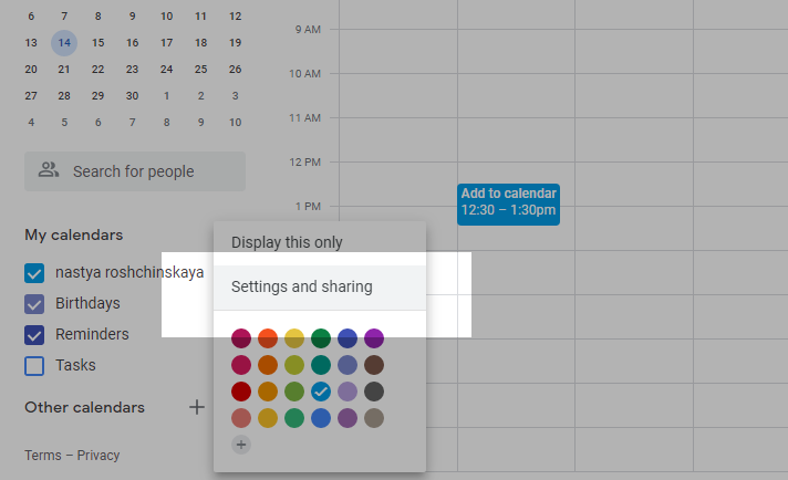 calendar’s settings and sharing options in Google Calendar calendar’s settings and sharing options in Google Calendar