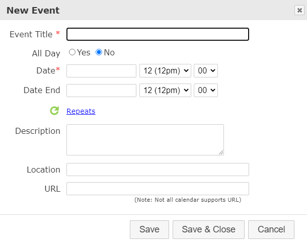 new event in iCal Event Maker