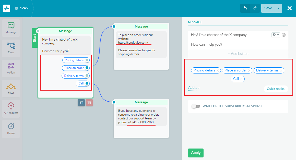 chatbot message with quick replies chatbot message with quick replies