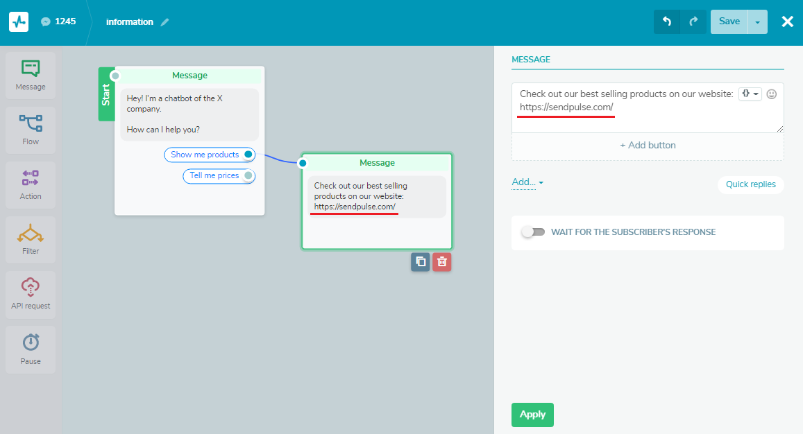 catalog link in chatbot message catalog link in chatbot message