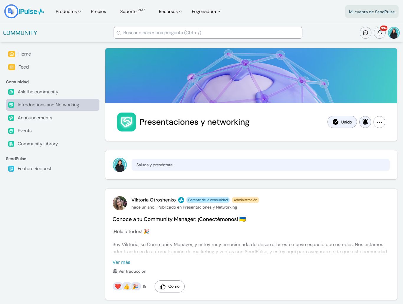Utiliza una tarjeta de presentación e interactúa en la comunidad de SendPulse