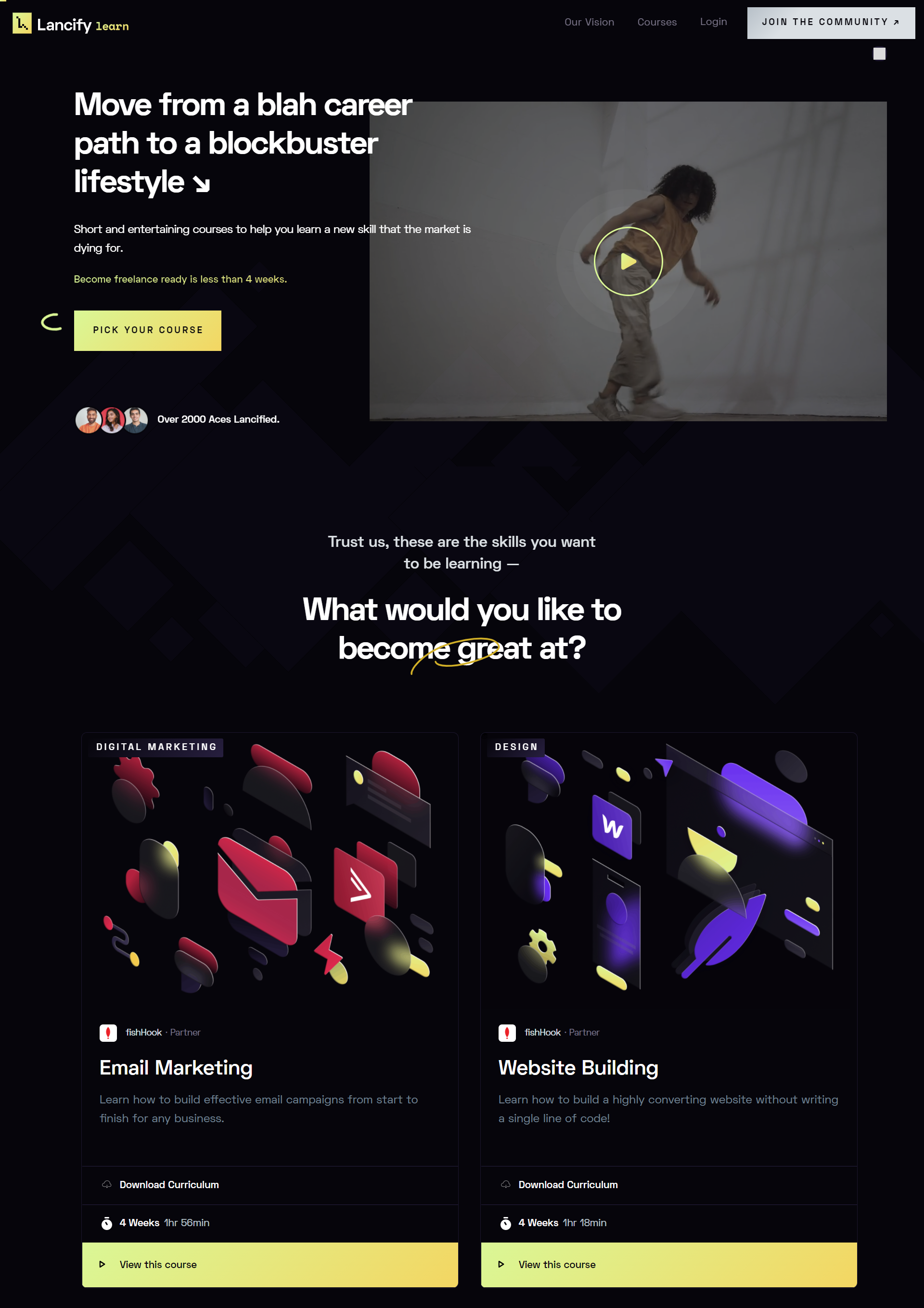 example of landing page dark theme