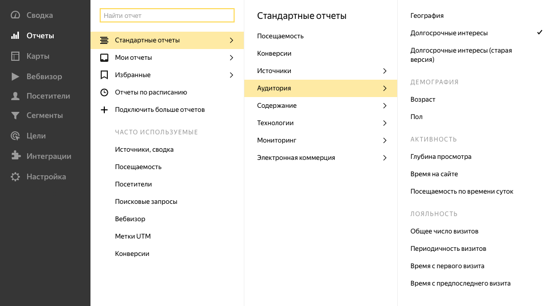 Отчеты по аудитории в «Яндекс.Метрике» Отчеты по аудитории в «Яндекс.Метрике»