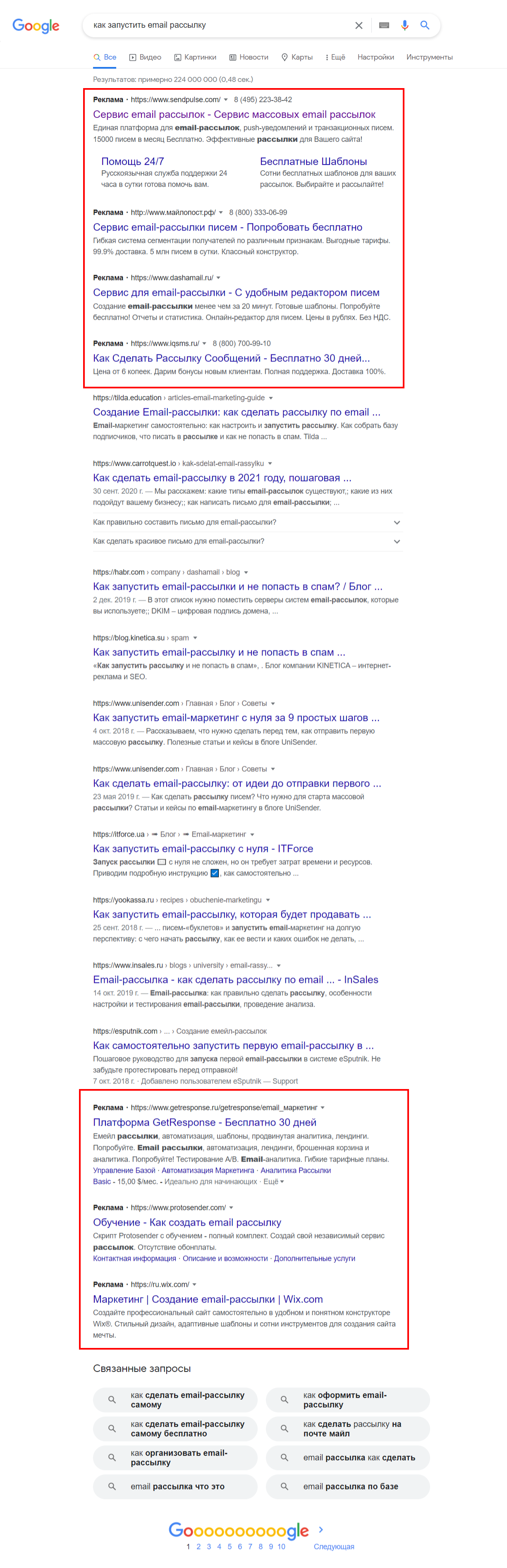 Варианты размещения объявлений на поиске Google Варианты размещения объявлений на поиске Google