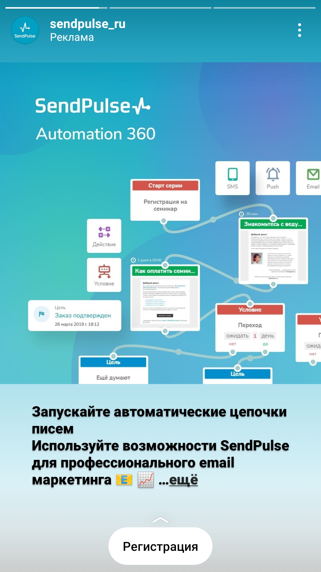 Реклама сервиса SendPulse в Instagram stories Реклама сервиса SendPulse в Instagram stories