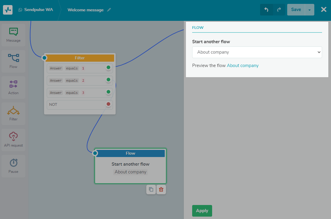 making whatsapp chatbot with sendpulse