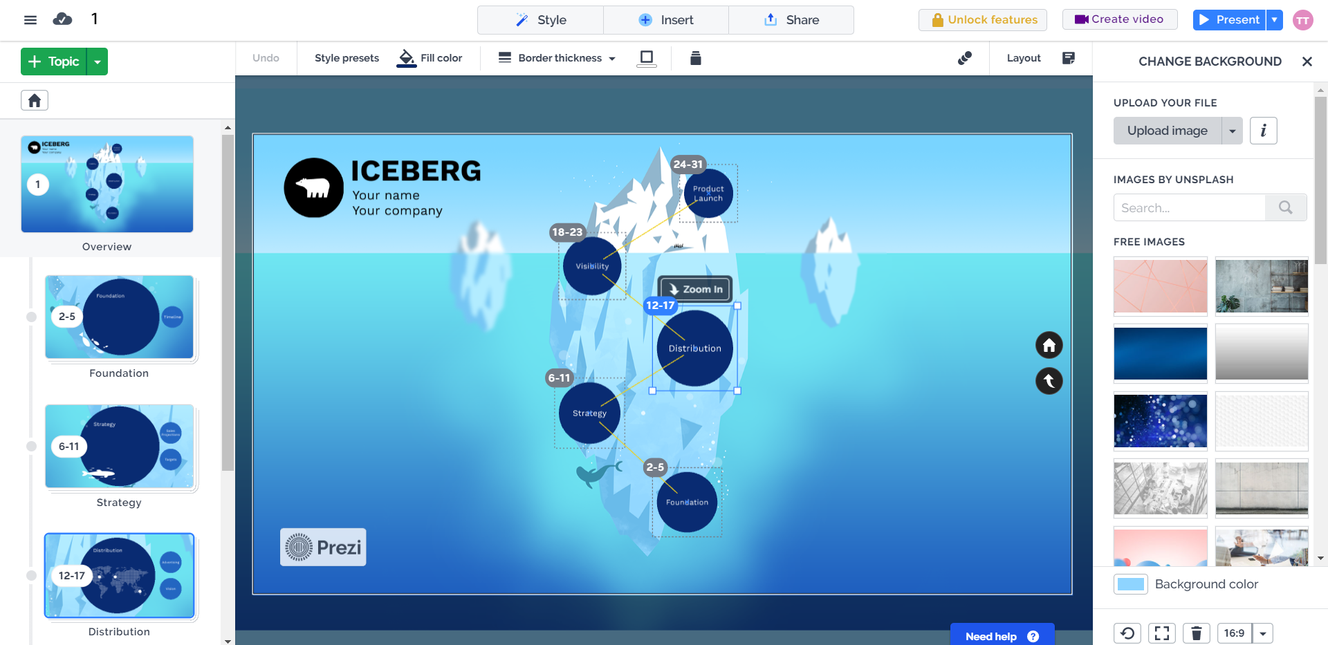 Рабочая зона Prezi Рабочая зона Prezi