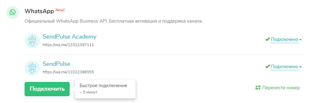 Пример с двумя подключенными чат-ботами Пример с двумя подключенными чат-ботами