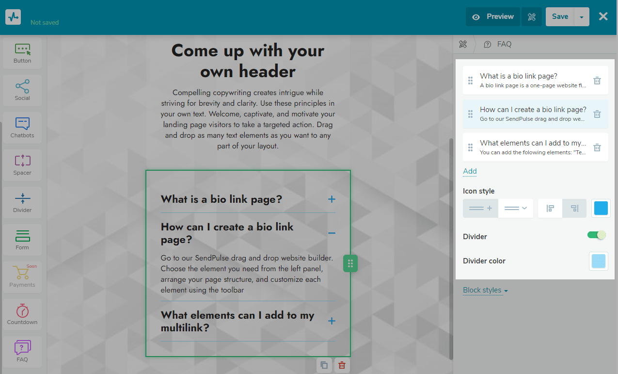 FAQ element