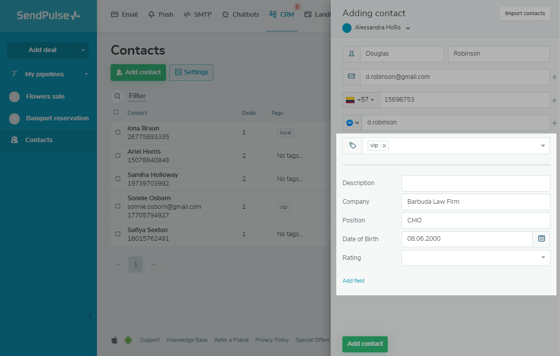 contact fields