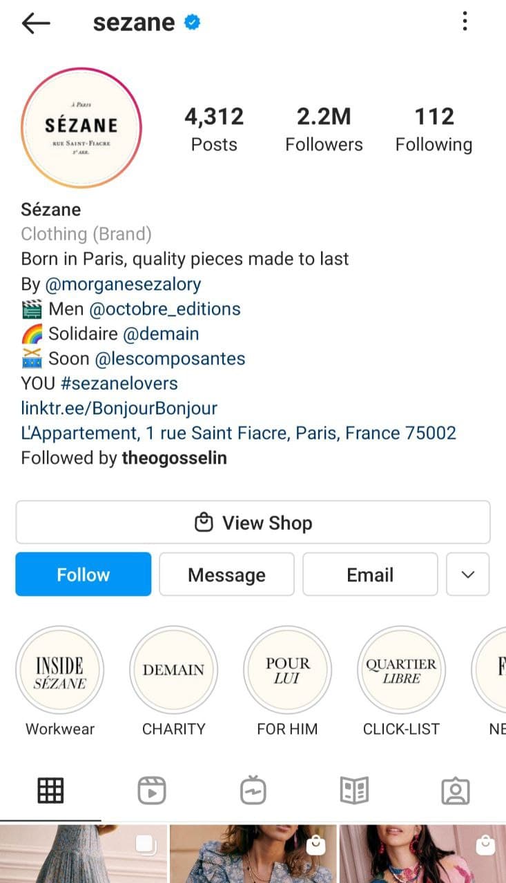 Instagram bio example