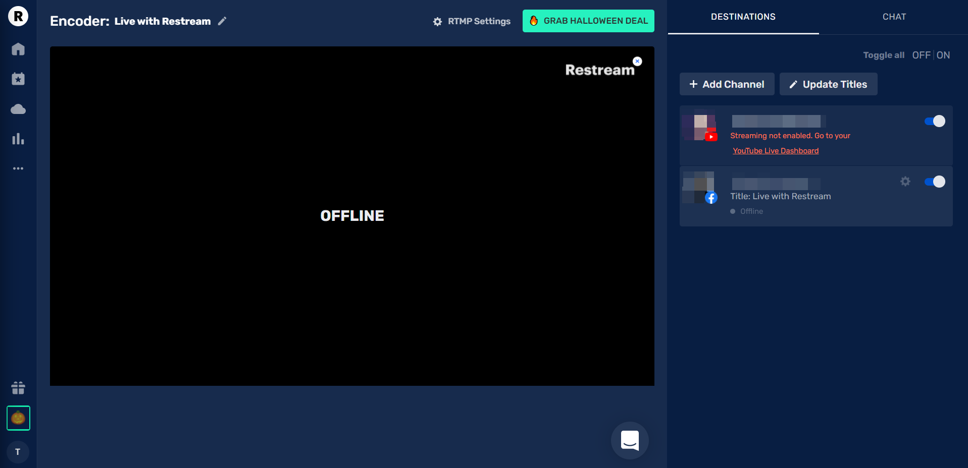 Выбор каналов в сервисе Restream.io Выбор каналов в сервисе Restream.io