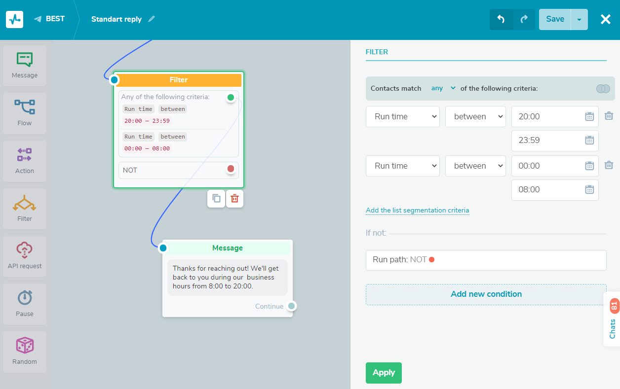 “Filter” element with the “Run time” criteria “Filter” element with the “Run time” criteria