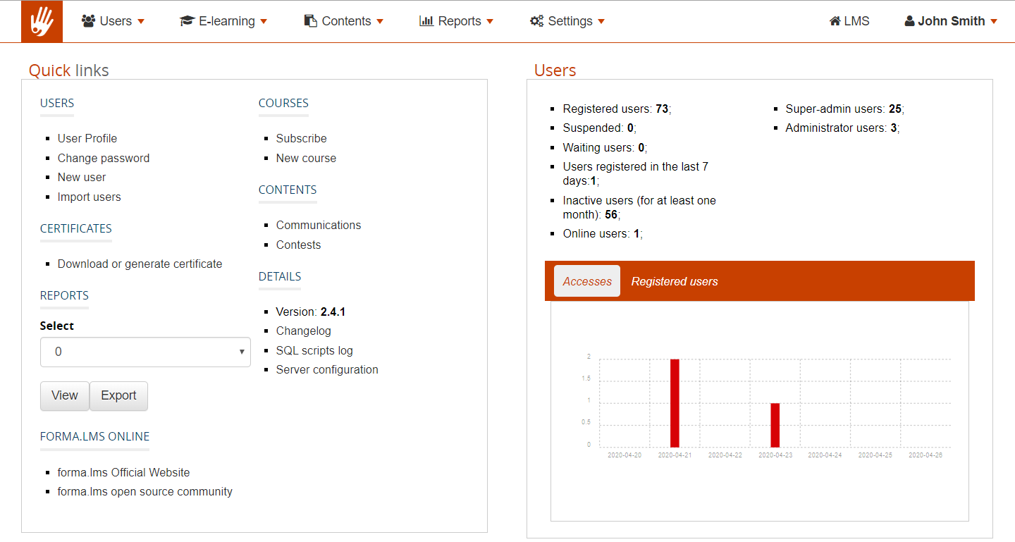 Административная панель в Forma LMS Административная панель в Forma LMS