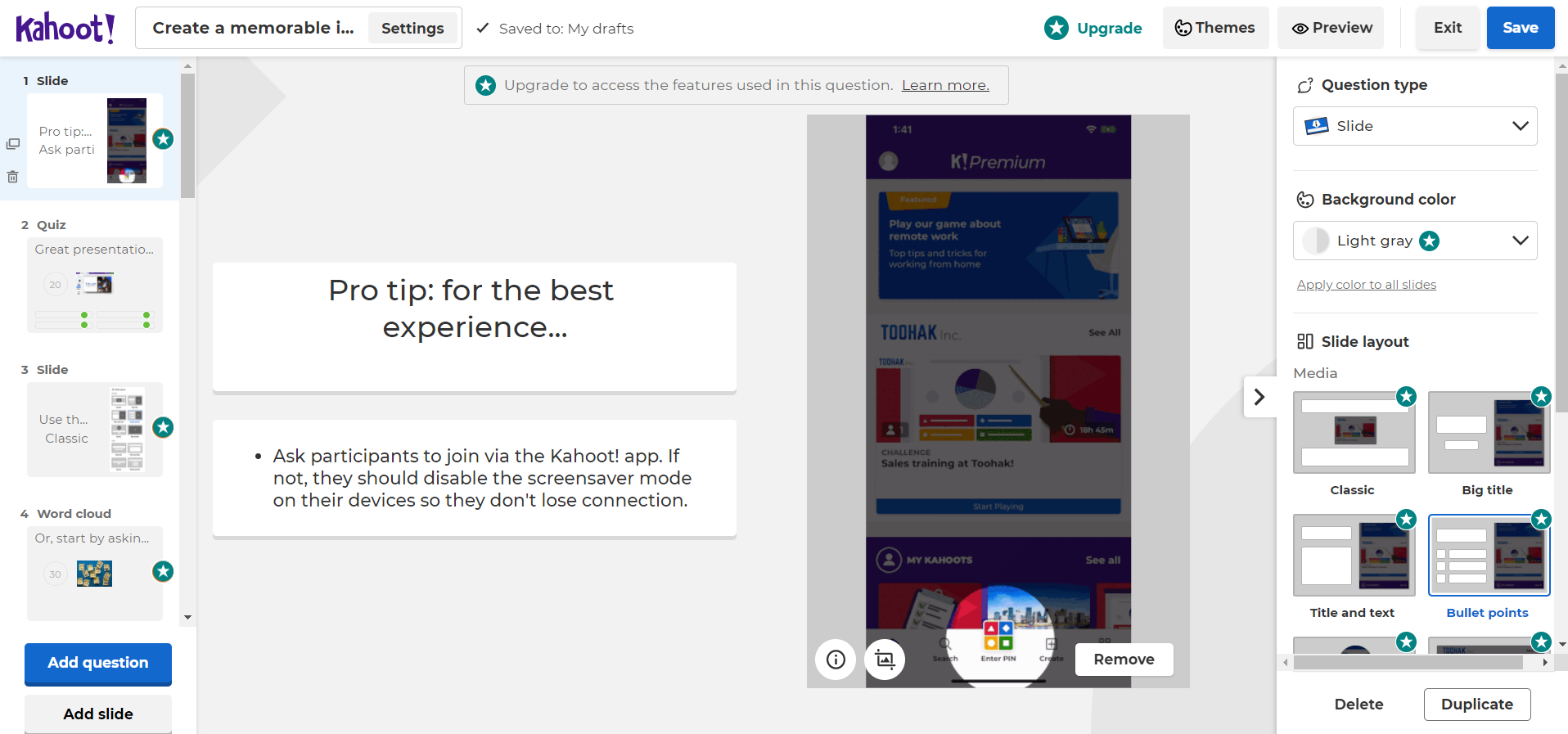 Административная панель в Kahoot! Административная панель в Kahoot!