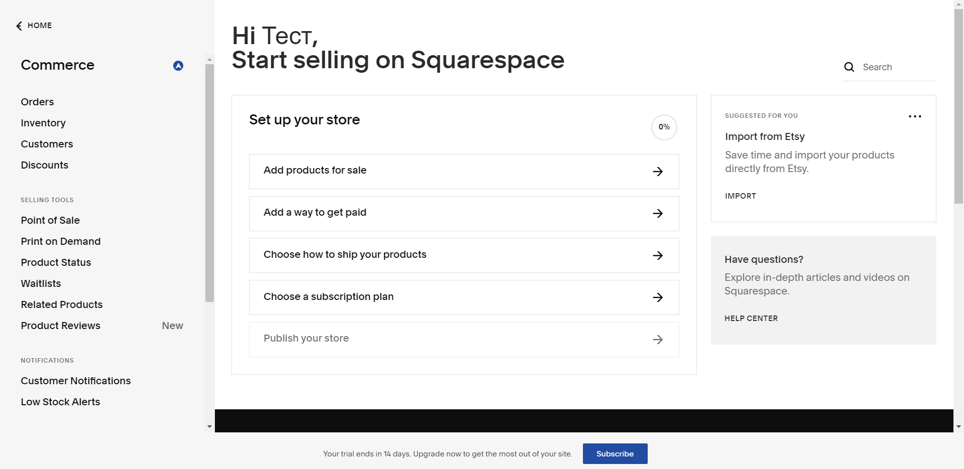 Панель управления в Squarespace Панель управления в Squarespace