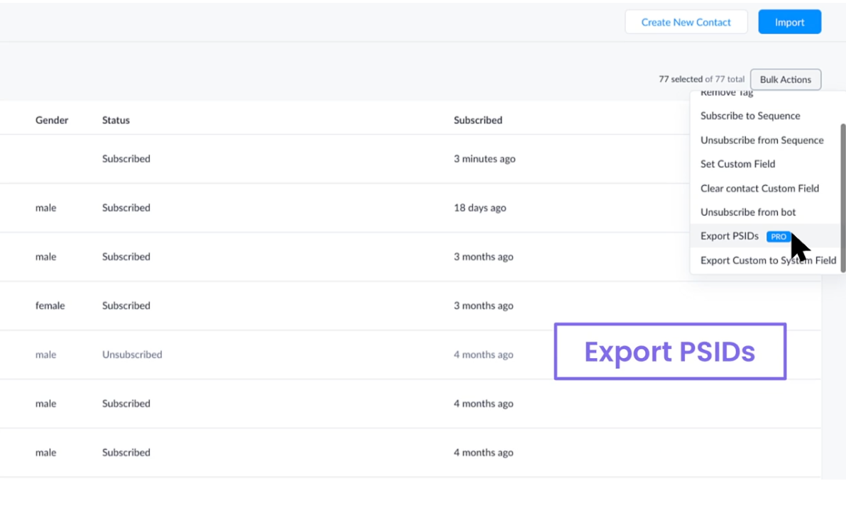 Proceso para exportar contactos de ManyChat