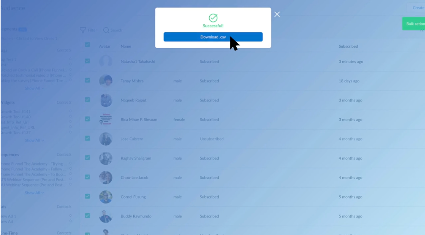 Proceso de exportar contcatos de ManyChat a otra cuenta