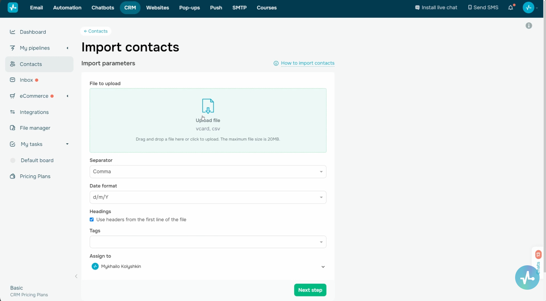 Gestión de los contactos importandes en SendPulse