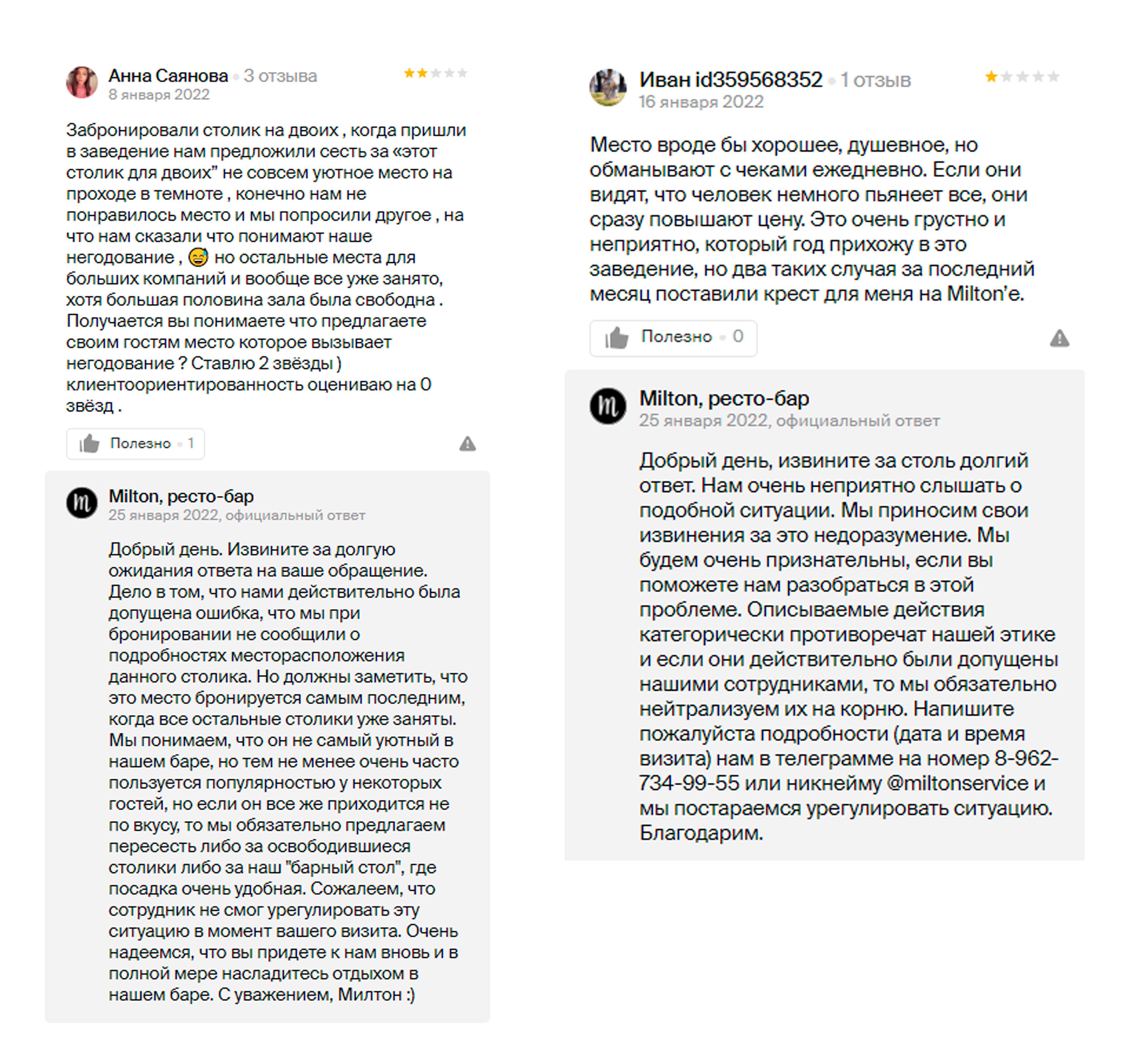Пример негативных комментариев о компании и варианты ответа ресторана Пример негативных комментариев о компании и варианты ответа ресторана