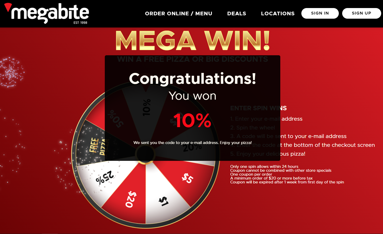 Spin-the-wheel pop-up Spin-the-wheel pop-up